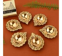 Satvik 8 Pc Brass Kuber Diya Engraved Floral Design Pooja Diwali Home Mandir Decor Oil lamp Kutthu Vilakku Nilakku Lakshmi Pujan Deepak Deepam Tea Light Holder Dia Indian Housewarming Return Gift Item