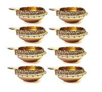 SATVIK 8 Pc Kuber Diya for Diwali Decoration. Handmade Oil Lamp with Golden Engraved Made of Virgin Brass Metal. Diwali Diya Vilakku for Puja Pooja. Traditional Indian Deepawali Return Gift Items Bulk