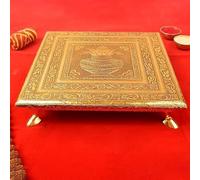 SATVIK 8X8 Inch Puja Choki | Meenakari Chowki for Pooja Table with Kalash Design Murti Statue Choki Mandir Temple Wedding Bajot Stool Stand Home Decor Pooja Festival Gift Items (SIZE 1 (8 INCH))