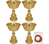 SATVIK Small Brass Tibetan Butter Lamp Diya, Buddhist Altar Oil Lamp, Meditation and Pooja Use. (Pack of 4)