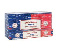 Satya 01312 Nag Champa & Dragons Blood Combo Set of Incense Sticks, 12 Packs x 16g, Multi, One Size