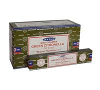 Satya 01356 Green Citronella Incense Sticks, 12 Packs x 15g, Black, One Size