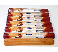 Satya Apple Cinnamon Incense Sticks - 6 x 20 Stick Packs (120 Sticks Total) - Charcoal-Free - Sweet & Spicy Festive Aroma - Includes JRose Wooden Burner - For Relaxation, Meditation & Home Fragrance