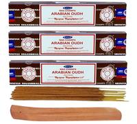 Satya, ARABIAN OUDH, Nag Champa, Incense Sticks, 3 Packs, Agarbatti | Multipack, Spiritual, Hand-Rolled, Natural, Non Toxic, Joss Sticks, With, Incense Stick Holder, For Yoga & Home Fragrance
