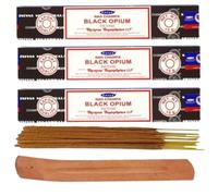 Satya, BLACK OPIUM, Nag Champa, Incense Sticks, 3 Packs, Agarbatti | Multipack, Spiritual, Hand-Rolled, Natural, Non Toxic, Joss Sticks, With, Incense Stick Holder, For Yoga & Home Fragrance