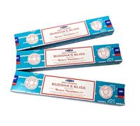 Satya Buddha’s Bliss Incense Sticks 3 Pack Set with Wooden Burner 15g Each Nag Champa Masala Incense for Meditation Yoga Relaxation Aromatherapy Home Fragrance Spiritual Room Scent