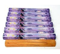 Satya Bulgarian Lavender Incense Sticks - 6 x 20 Stick Packs (120 Total) - Charcoal-Free - Calming Floral Scent - Includes JRose Wooden Burner - Natural Masala Incense for Sleep & Relaxation
