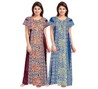 SATYA EXPORTS Women's 100% Cotton Batik Print Ankle Length Maxi Nighty Soft Fabric Nightgown,Sleepwear comfortable,wear for women(Multicolor Pack of 2
