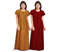 SATYA EXPORTS Women's 100% Cotton Floral Print Ankle Length Maxi Nighty Soft Fabric Nightgown,Sleepwear comfortable, wear for women(Multicolor Pack of 2)