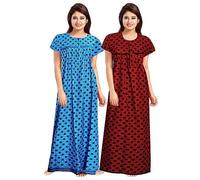 SATYA EXPORTS Women's 100% Cotton Floral Print Ankle Length Maxi Nighty Soft Fabric Nightgown, Sleepwear for women(Multicolor Pack of 2)