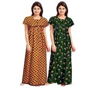 SATYA EXPORTS Women's 100% Cotton Floral Print Ankle Length Maxi Nighty Soft Fabric Nightgown,Sleepwear comfortable,for women (pack of 2)
