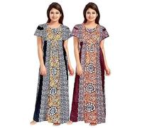 SATYA EXPORTS Women's 100% Cotton Floral Print Ankle Length Nighty Soft Fabric Nightgown comfortable,for women (pack of 2)