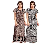 SATYA EXPORTS Women's 100% Cotton Floral Print Ankle Length Nighty Soft Fabric Nightgown,Sleepwear comfortable,for women (pack of 2)