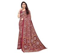 SATYA EXPORTS Women's Bandhani Printed Georgette Saree with Unstitched Blouse Piece & Color- (Maroon)
