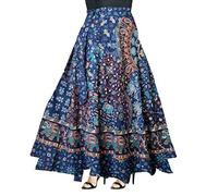 SATYA EXPORTS Women's Cotton Long Wrap Around Skirt Jaipuri Printed (Free Size) (Blue)