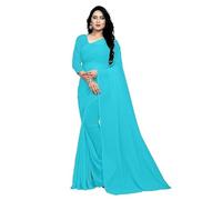 SATYA EXPORTS Women's Georgette Plain Saree Color- (Sky Blue)
