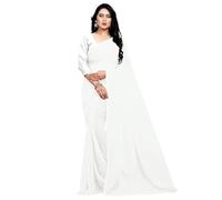 SATYA EXPORTS Women's Georgette plain Saree Color- (White)