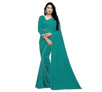 SATYA EXPORTS Women's Georgette plain Saree (Dark Firozi)