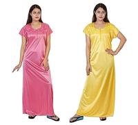 SATYA EXPORTSWomen's Satin Blend Nighty/NightgownAnkle Length Maxi Nighty Soft Fabric,Sleepwear comfortable,wear for women(Pack of 2)