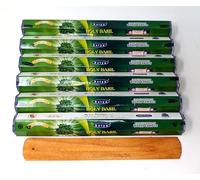 Satya Holy Basil Incense Sticks - 6 x 20 Stick Packs (120 Total) - Charcoal-Free - Purifying Herbal Aroma - Includes JRose Wooden Burner - Natural Masala Incense for Meditation & Healing