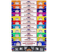 Satya Incense Gift Set, 12 x 15g - Eastern Tantra, Spiritual Aura, Reiki Power, Mystic Yoga, Seven Chakra, Dragon’s Blood, Money Matrix, White Sage, Ayurveda, Tree of Life, Nag Champa & Super Hit