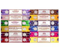 Satya Incense Set of 12 Nag Champa, Super Hit, Sacred Sandalwood, Pure Patchouli, Mystic Rose, Vanilla, Prana, Natural, French Lavender, Opium, Egyptian Jasmine, Champa