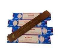 Satya Incense Sticks, 4 Packs x 15g, with Incense Holder, Karma