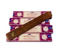 Satya Incense Sticks, 4 Packs x 15g, with Incense Holder, Mystic Yoga