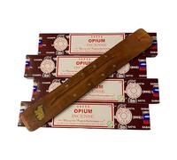 Satya Incense Sticks, 4 Packs x 15g, with Incense Holder, Opium