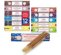 Satya Incense Sticks - Nag Champa, Namaste, Positive Vibes, Tantra, Buddha Blessing, Aura Cleansing, Chakra, Pyramids, Reiki, Karma, Spiritual, Traditional Ayurveda, Pack of 12 Assorted Fragrances