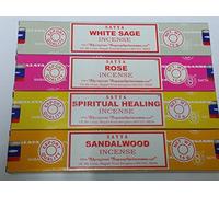 Satya Incense Sticks Set of 4- White Sage, Rose, Spiritual Healing, Sandalwood By Sterling Effectz