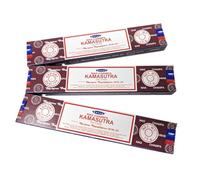 Satya Kamasutra Nag Champa Incense Sticks - 3 Packs x 15g - With JRose Wooden Holder - Romantic Floral & Spice Aroma - Relaxation & Mood Uplifting - Hand-Rolled