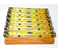 Satya Lime & Lemon Incense Sticks - 6 x 20 Stick Packs (120 Sticks Total) - Charcoal-Free - Cleansing & Uplifting Citrus Scent - Includes JRose Wooden Burner - for Meditation & Home Fragrance