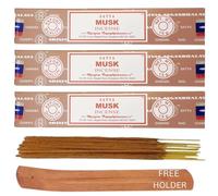 Satya MUSK Nag Champa Incense Sticks Pack of 3 X 15G with Free Holder Agarbatti for Home, Outdoor, Aromatherapy, Spa, Yoga, Meditation, Healing