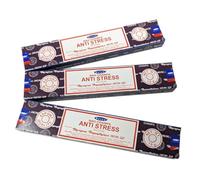 Satya Nag Champa Anti Stress Incense Sticks - 3 x 15g Packs (Approx. 45 Sticks) with JRose Wooden Burner - Lavender & Vanilla Masala Incense - Relaxation, Meditation & Aromatherapy Set