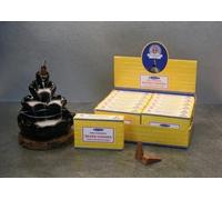 Satya Nag Champa Backflow Incense Cones - Seven Chakra | 12 Packs x 10 Cones | Calming Aromatherapy Fragrance | For Backflow Burners | With JRose Trolley Coin Keychain