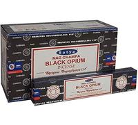 Satya Nag Champa Black Opium Incense Sticks - 3 x 15g Packs with JRose Burner - Hand-Rolled Masala Agarbatti for Meditation, Relaxation, Yoga, Home Fragrance - Made in India