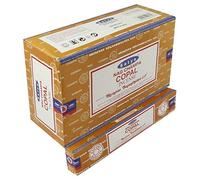 Satya Nag Champa Copal Incense Sticks - 3 x 15g Packs with JRose Wooden Burner - Natural Resin Aroma - Relaxation & Meditation - Spiritual & Cleansing Masala Incense