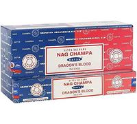 Satya Nag Champa Dragon’s Blood Incense Sticks Blend - 12 Packs, 15g Each, with JRose Incense Burner - Hand Rolled in India, Aromatherapy & Meditation Use