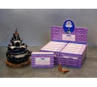 Satya Nag Champa French Lavender Backflow Dhoop Cones - 12 Packs (120 Cones Total) - Calming Aromatherapy Incense for Meditation & Relaxation - with JRose Trolley Coin Keychain