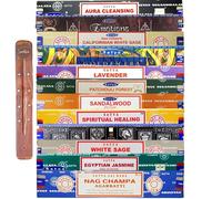 Satya Nag Champa Incense Sticks | 12 unique and premium flavours | with SAMASIA incense stick holder for Aromatherapy, Incense Spa, Yoga, Meditation, Healing, Spirituality and Relaxation