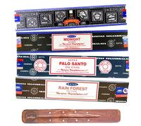 Satya Nag Champa Incense Sticks - 4 unique and premium flavours - Super Hit, Midnight, Palo Santo, Rain Forest and comes with SAMASIA incense holder