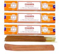 Satya Nag Champa Incense Sticks Pack of 3 X 15G with Free Holder Agarbatti for Home, Outdoor, Aromatherapy, Spa, Yoga, Meditation, Healing (Champa PACK OF 3 Free Holder)