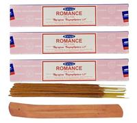 Satya Nag Champa Incense Sticks Pack of 3 X 15G with Free Holder Agarbatti for Home, Outdoor, Aromatherapy, Spa, Yoga, Meditation, Healing (Romance PACK OF 3 Free Holder)