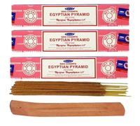 Satya Nag Champa Incense Sticks Pack of 3 X 15G with Free Holder Agarbatti for Home, Outdoor, Aromatherapy, Spa, Yoga, Meditation, Healing (Egyption Pyramid PACK OF 3 Free Holder)
