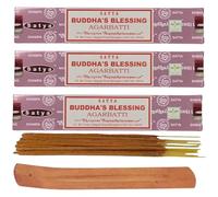 Satya Nag Champa Incense Sticks Pack of 3 X 15G with Free Holder Agarbatti for Home, Outdoor, Aromatherapy, Spa, Yoga, Meditation, Healing (BUDDHA'S BLESSINGS PACK OF 3 Free Holder)