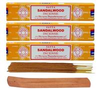 Satya Nag Champa Incense Sticks Pack of 3 X 15G with Free Holder Agarbatti for Home, Outdoor, Aromatherapy, Spa, Yoga, Meditation, Healing (SANDALWOOD PACK OF 3 Free Holder)