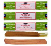 Satya Nag Champa Incense Sticks Pack of 3 X 15G with Free Holder Agarbatti for Home, Outdoor, Aromatherapy, Spa, Yoga, Meditation, Healing (FORTUNE PACK OF 3 Free Holder)