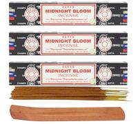 Satya Nag Champa Incense Sticks Pack of 3 X 15G with Free Holder Agarbatti for Home, Outdoor, Aromatherapy, Spa, Yoga, Meditation, Healing (Midnight Bloom PACK OF 3 Free Holder)