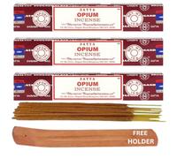 Satya Nag Champa Incense Sticks Pack of 3 X 15G with Free Holder Agarbatti for Home, Outdoor, Aromatherapy, Spa, Yoga, Meditation, Healing (Opium PACK OF 3 Free Holder)